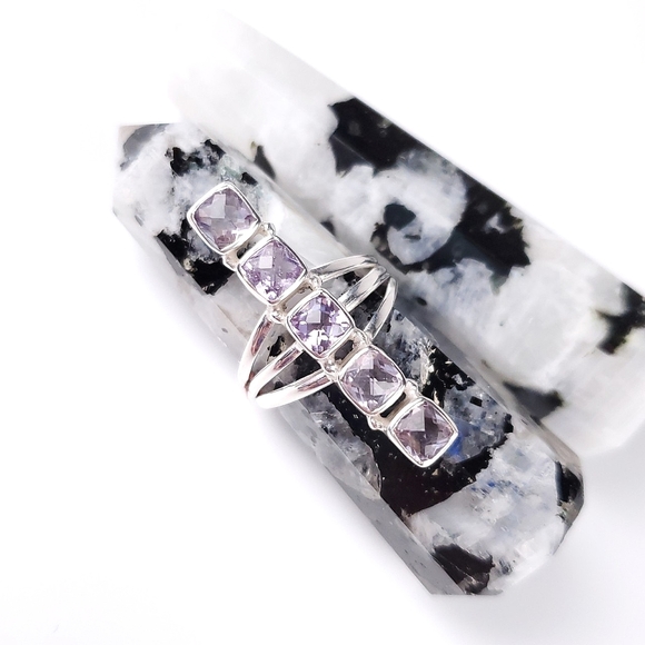 🎉HP~12/19🎉 Sterling Silver 5 Stone Checkerboard Kunzite Crawler Ring Size 9 - Picture 15 of 16